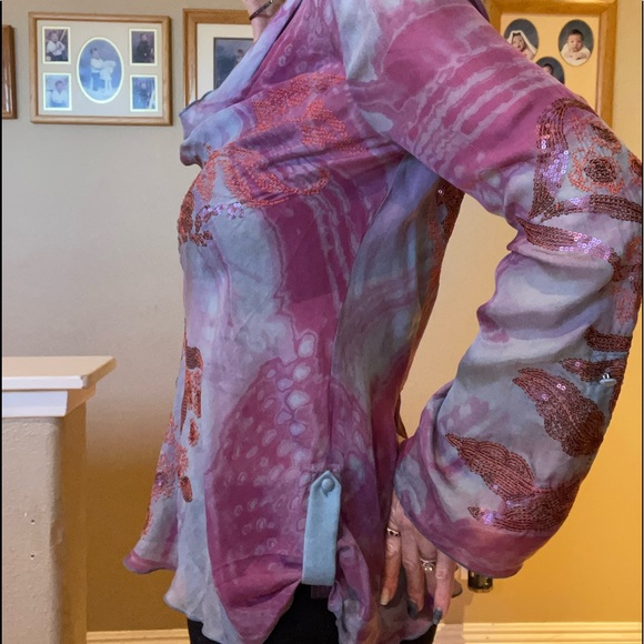 HALE BOB Silk Swirl Draped Embellished Blouse - Picture 9 of 16